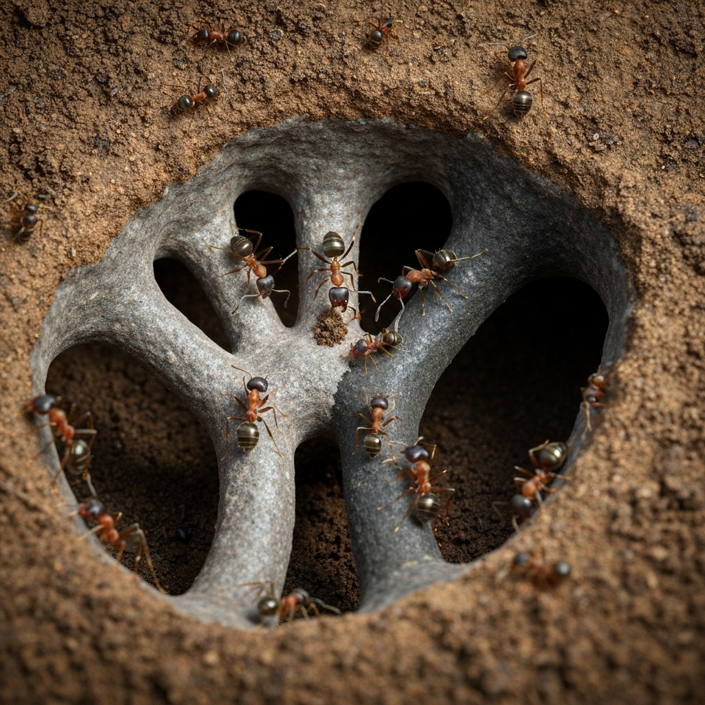 Hormigas trabajadoras construyendo túneles